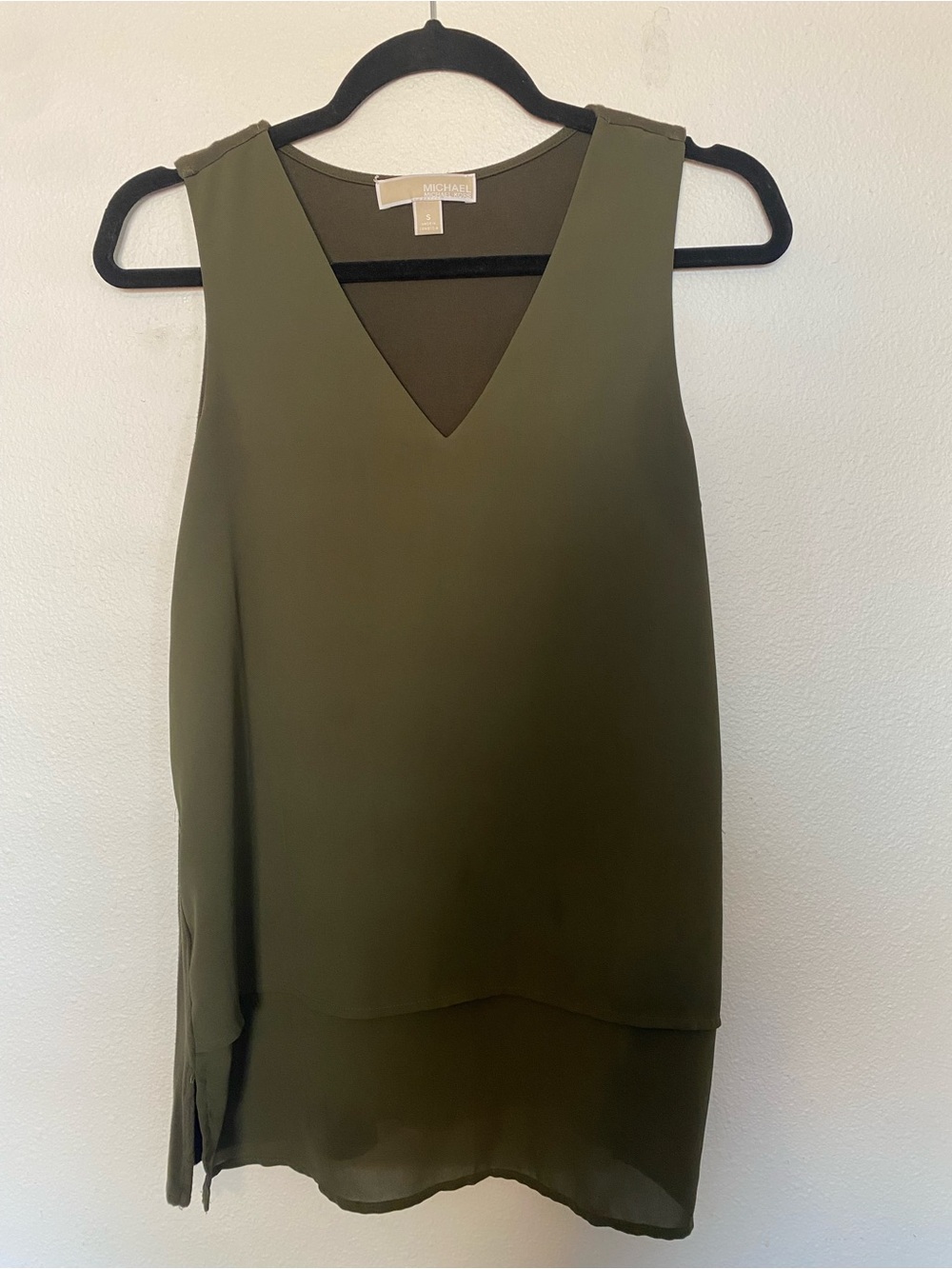 MICHAEL Michael Kors Olive Green V-Neck Layered Midi Dress